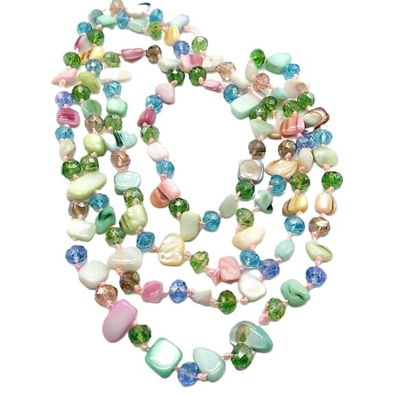 MOP + Faceted Pastel Multi-colored Beaded Necklace - Picture 1 of 15